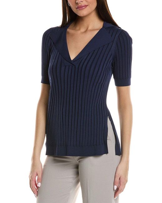 Lafayette 148 New York Blue Plaited Polo