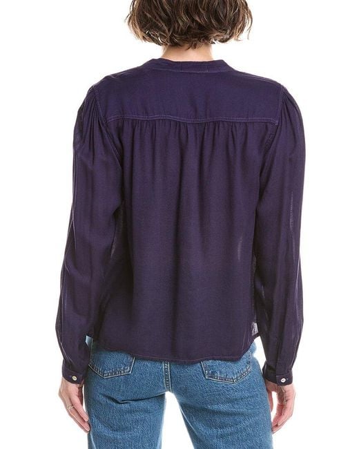 Bella Dahl Blue Flowy Tie Neck Blouse