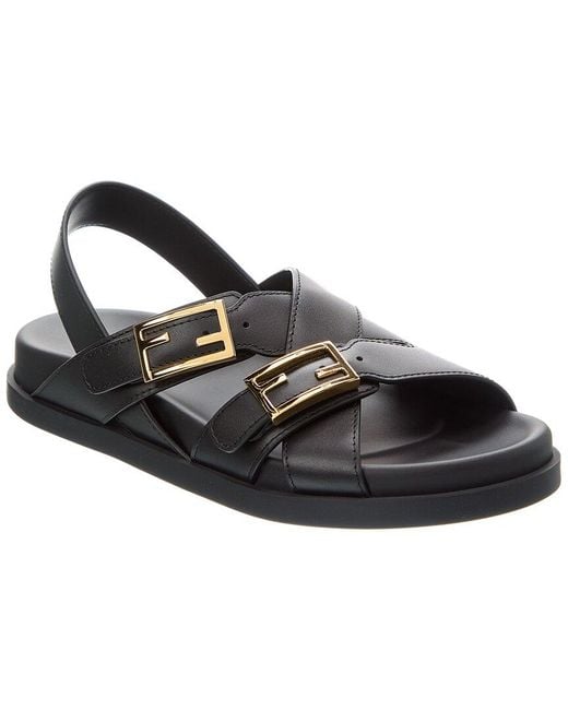 Fendi Black Feel Leather Sandal