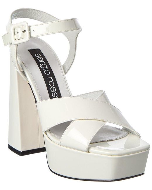 Sergio Rossi White Alicia 90 Patent Platform Sandal