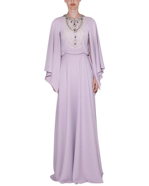 Reem Acra Purple Draped Flutter Sleeve Gown