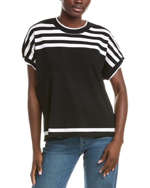 St. John Black Breton Stripe Knit Top
