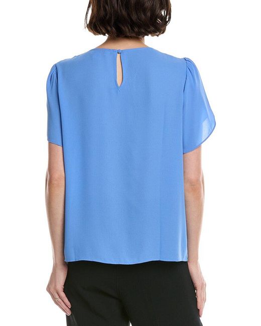 Cece Blue Tulip Sleeve Shirred Neck Top