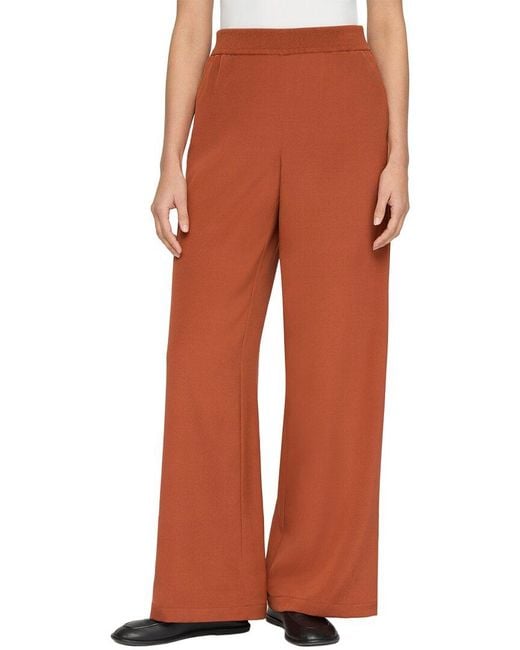 Lafayette 148 New York Orange Plus Knit Waist Riverside Silk-Blend Wide Leg Pant
