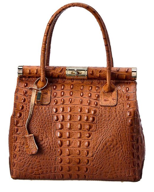 Persaman New York Brown Anais Top Handle Embossed Leather Tote