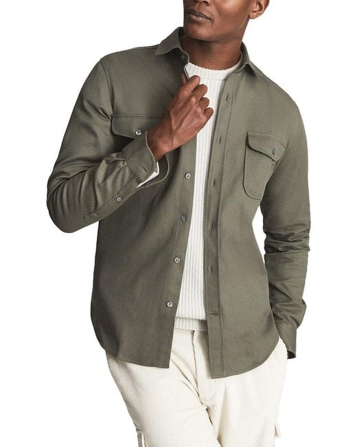Reiss Green Arlo Textured Canvas Overshirt for men