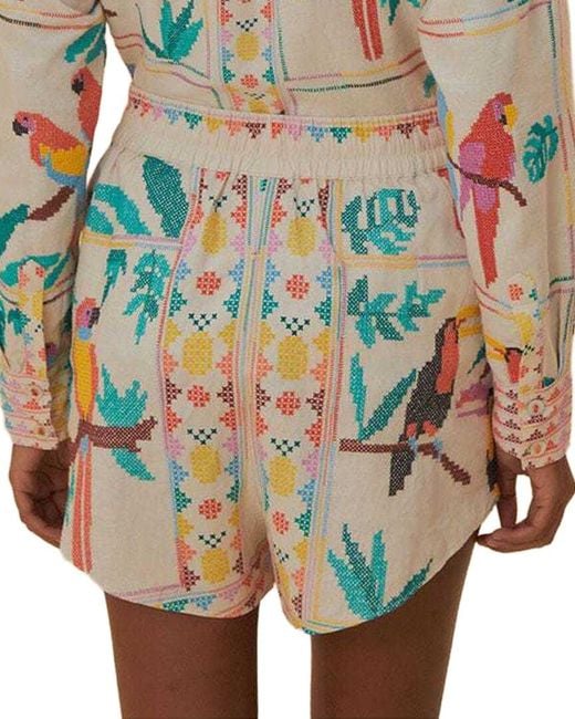 Farm Rio Multicolor Linen-Blend- Short