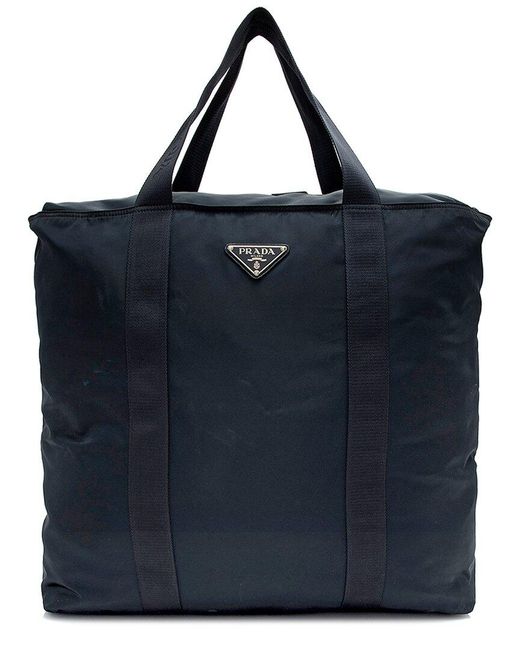 Prada Blue Tessuto Nylon Jacquard Vertical Duffle Bag (Authentic Pre-Owned)
