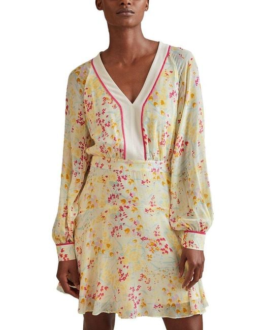 Reiss Natural Molly Buttercup Printed Flippy Dress