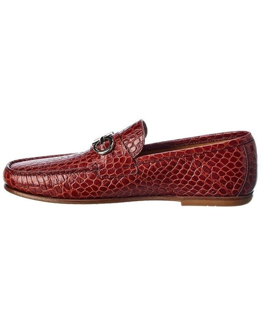 Ferragamo Red Galileo Croc-embossed Leather Loafer for men