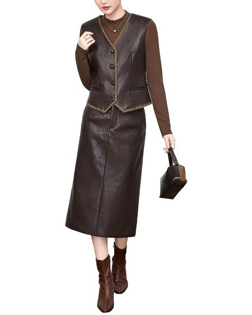 Monique Lagarde Brown 2Pc Vest & Skirt Set