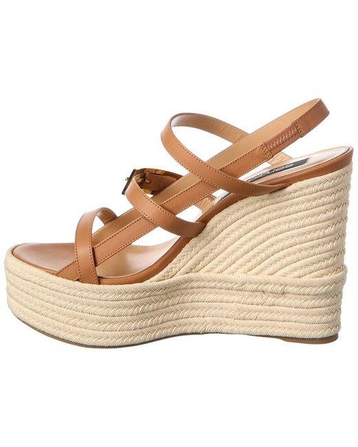Sergio Rossi Natural Nora 75 Leather Wedge Sandal