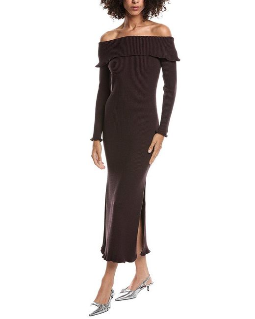 AMUR Brown Meadow Lettuce Edge Midi Dress