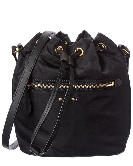 Burberry Black Nylon & Leather Bucket Bag