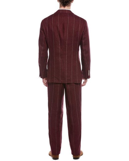 Brunello Cucinelli Red Linen Suit With Pleated Pant for men