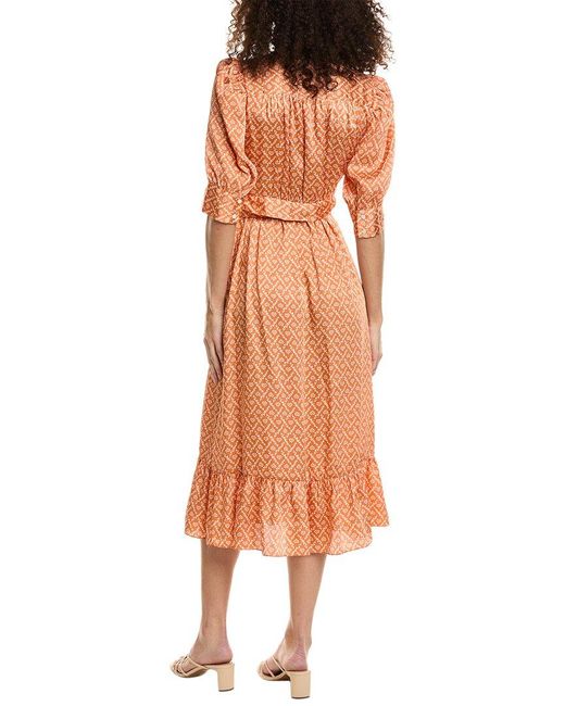 Sandro Orange Drop-waist Linen & Silk-blend Shirtdress