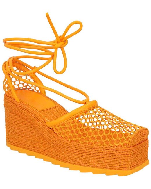 Bottega Veneta Orange Polyester Stretch 90 Wedge Espadrille (Authentic Pre- Loved)