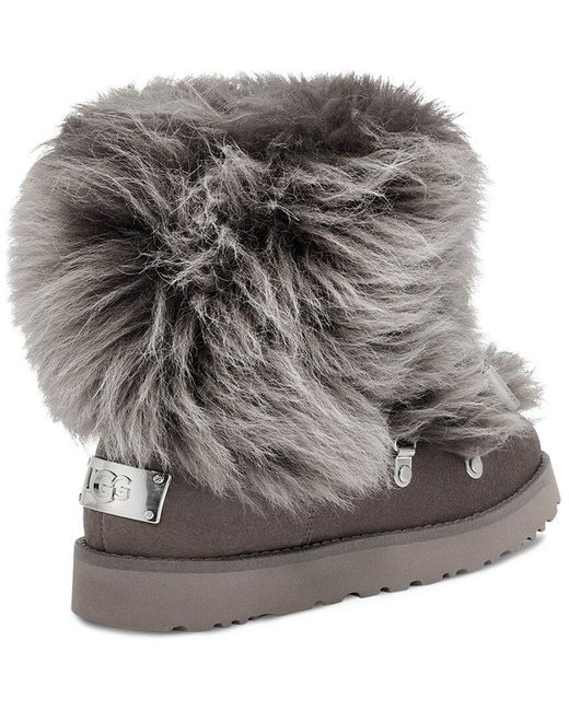 UGG Classic Posh Mini Fur Suede Classic Boot in Gray | Lyst