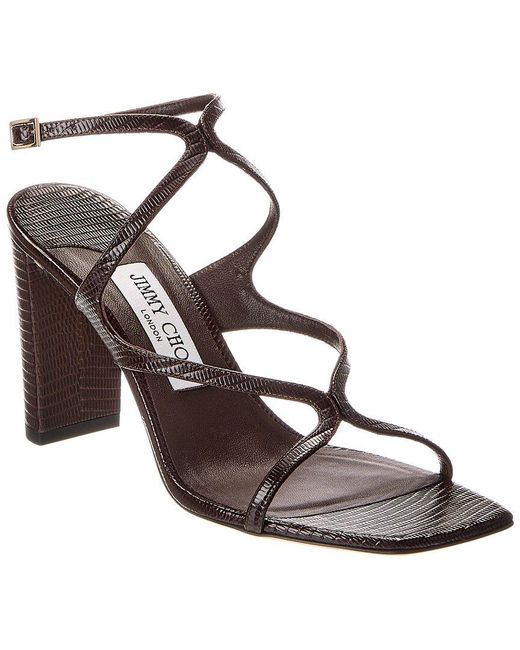 Jimmy Choo Brown Azie 85 Lizard-Embossed Leather Sandal