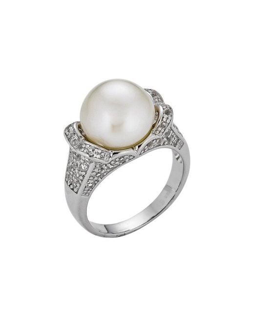 Belpearl White Silver 9-10mm Pearl Cz Ring