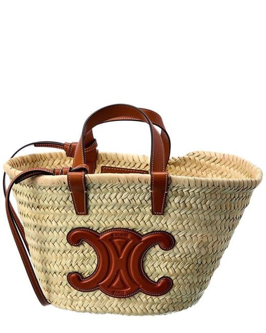 Céline Brown Teen Triomphe Small Palm Leaves & Leather Tote
