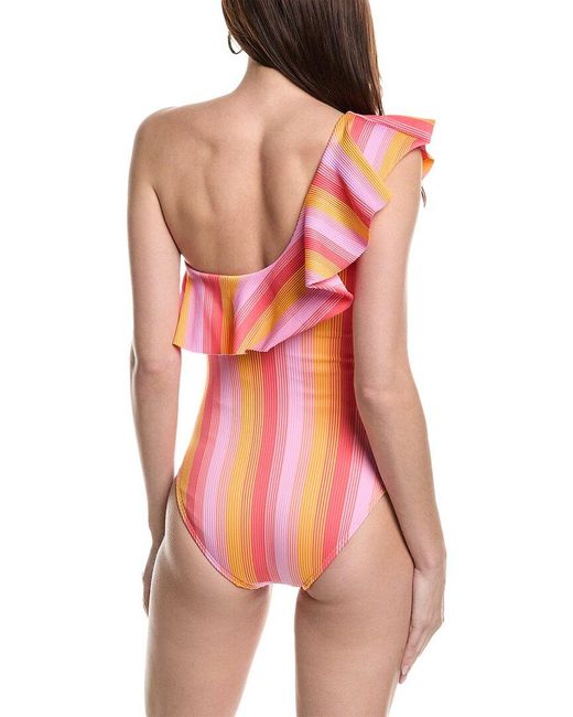 Shoshanna Red One-Shoulder Ruffle One-Piece