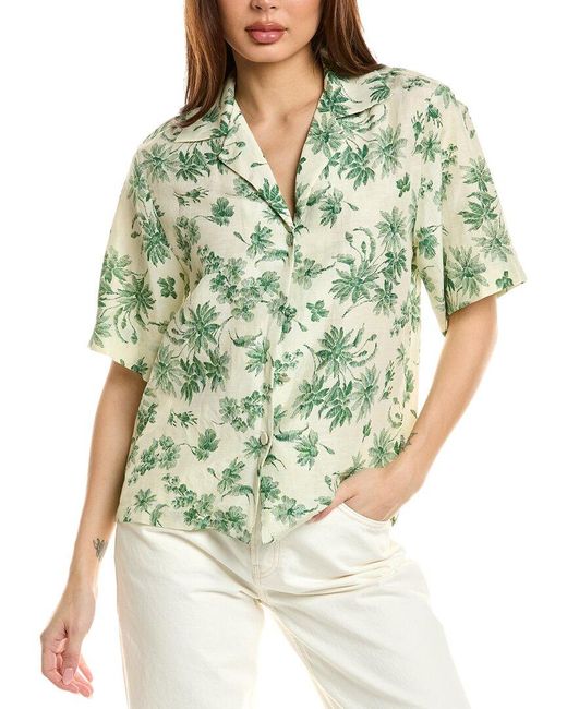 Sandro Green Linen-Blend Top