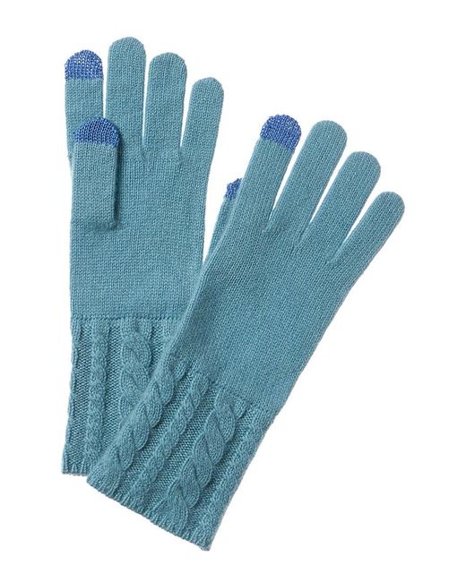 Bruno Magli Blue Cable Knit Cuff Cashmere Gloves