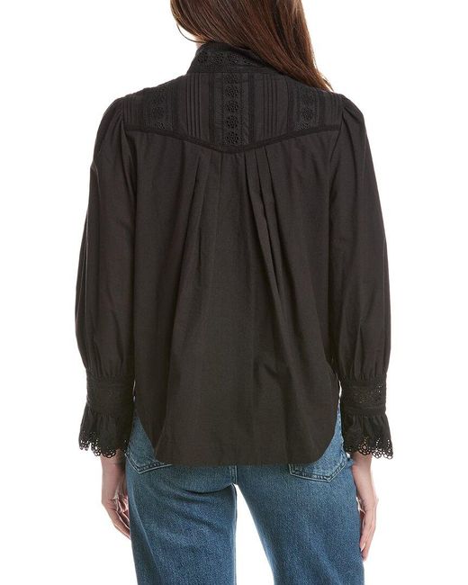 Rebecca Taylor Black Applique Lace Poplin Top