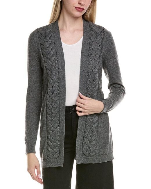 Sofiacashmere Gray Braided Cable Wool & Cashmere-Blend Cardigan