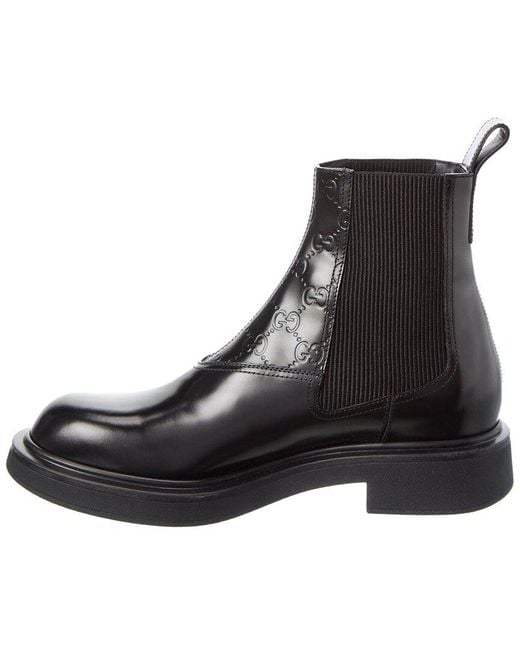 Gucci Black Gg Leather Boot