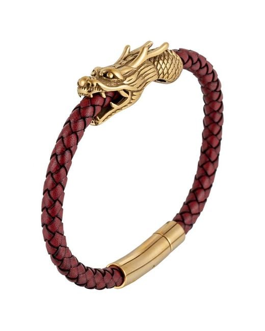 Eye Candy LA Metallic Luxe Collection Lionel Dragon Leather & Stainless Snap Bracelet for men