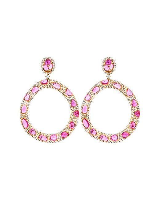Diana M Multicolor Fine Jewelry 18k Rose Gold 35.15 Ct. Tw. Diamond & Sapphire Earrings