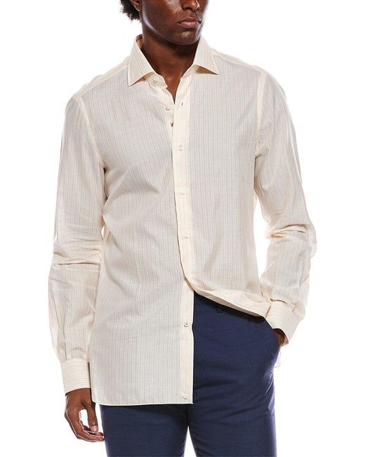 Isaia White Linen-Blend Shirt for men