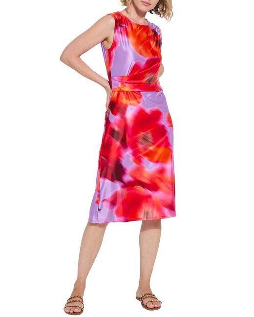 Lyssé Red Raquel Side Drape Printed Dress