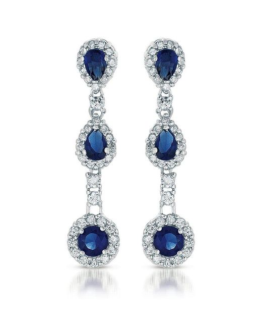 Genevive Jewelry Blue Silver Cz Drop Earrings