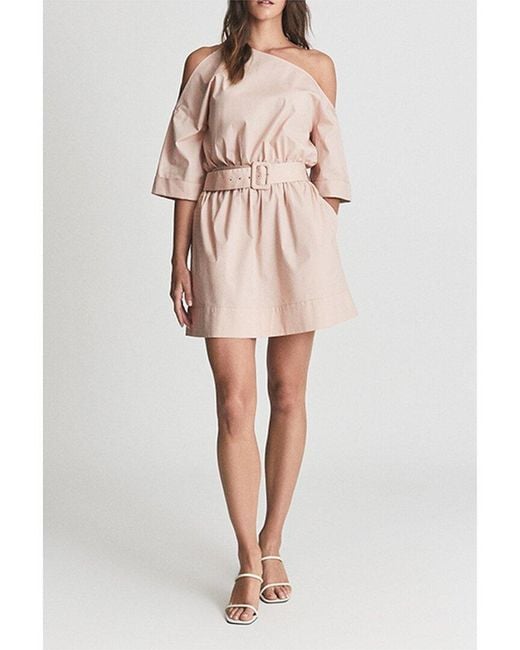 Reiss Pink Demi One-shoulder Mini Dress