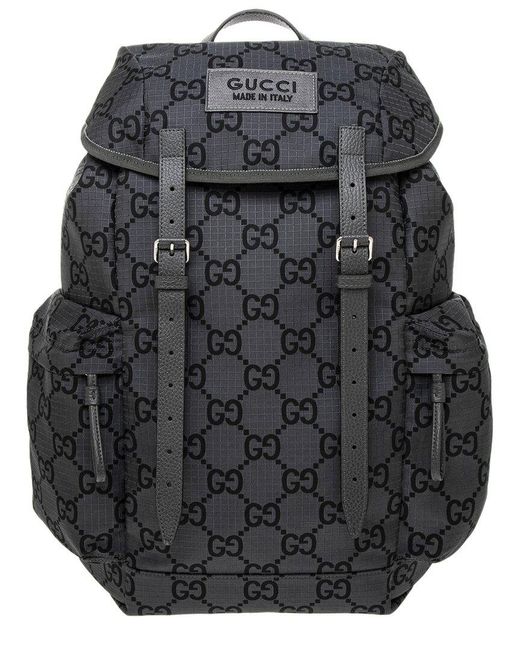 Gucci Black GG Ripstop Recycled Large Leather-trim Backpack