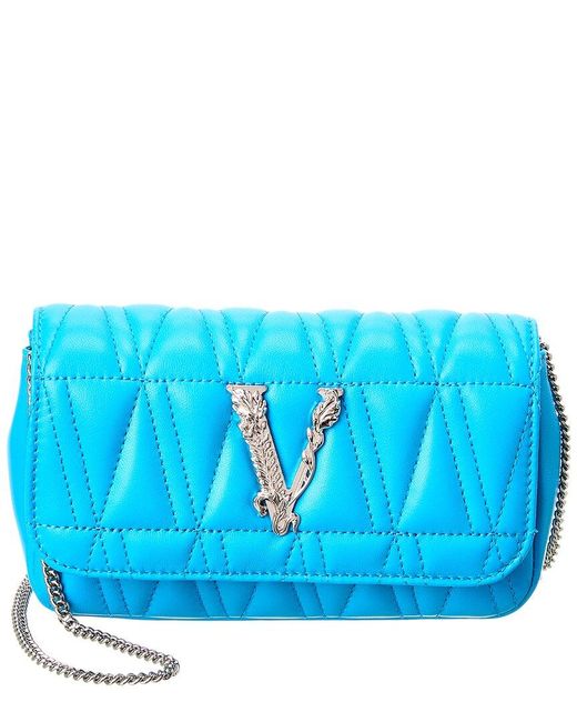 Versace Blue Virtus Quilted Leather Evening Bag
