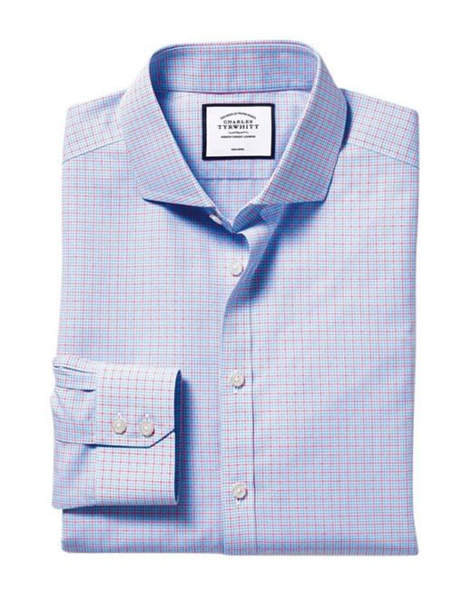 Charles Tyrwhitt Blue Non-iron Poplin Check Cutaway Extra Slim Fit Shirt for men