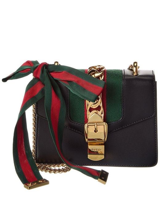 Gucci Black Calfskin Leather Mini Sylvie Chain Shoulder Bag (authentic Pre- Loved)