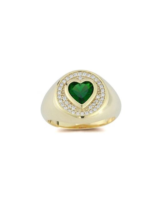 Sphera Milano Green 14k Over Silver Cz Heart Signet Ring