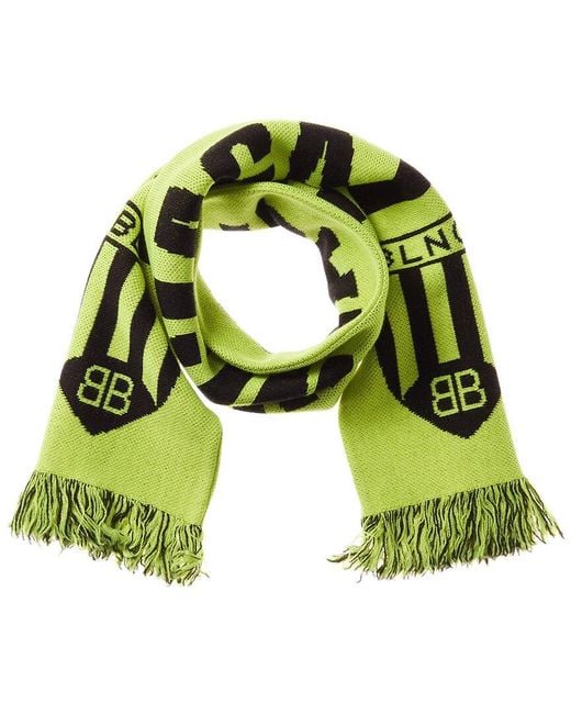 Balenciaga Green Logo Soccer Wool-Blend Scarf