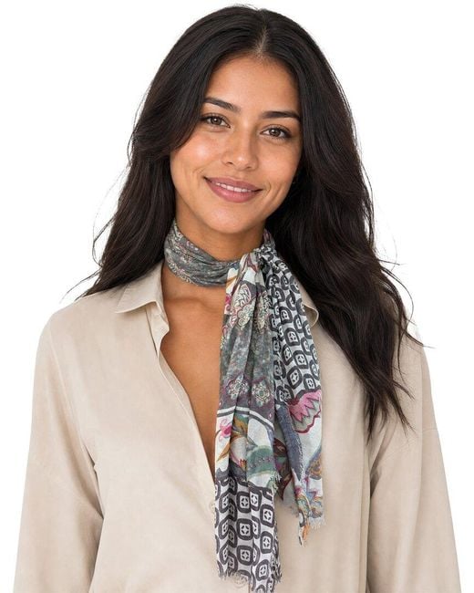 Blue Pacific Multicolor Tulip Paisley Silk-Blend Neckerchief