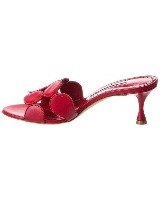 Manolo Blahnik Red Haribalmu 50 Leather Mule