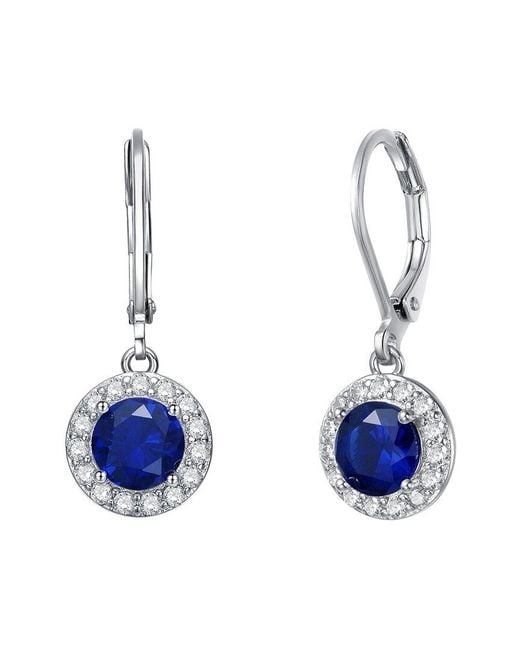Rachel Glauber Blue Rhodium Plated Cz Drop Earrings