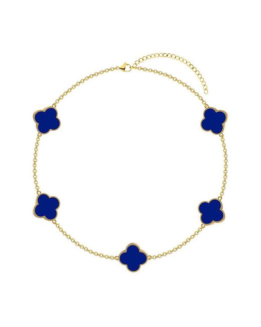 Gabi Rielle 14k Over Silver Blue Agate Clover Dual-sided Bracelet