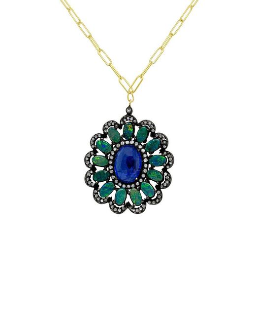 Meira T Blue 14k 8.00 Ct. Tw. Diamond & Gemstone Flower Necklace