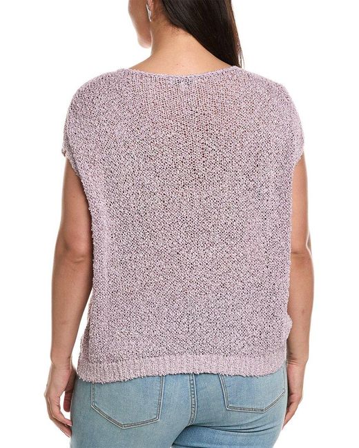 Lafayette 148 New York Purple Plus Open Stitch Bateau Neck Silk-Blend Sweater