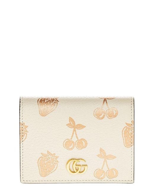 Gucci Natural GG Marmont Berry Leather Card Case Wallet